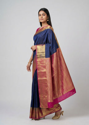 Blue Kanjivaram Silk Saree With Blouse Piece