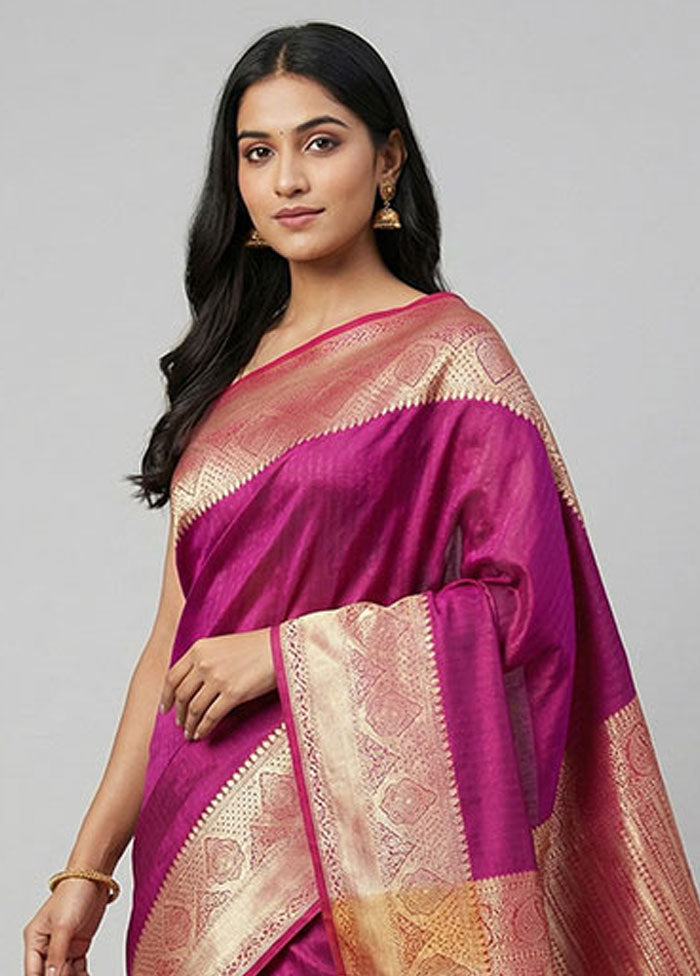 Purple Kanjivaram Silk Saree With Blouse Piece