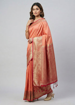 Peach Kanjivaram Silk Saree With Blouse Piece