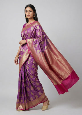 Purple Kanjivaram Silk Saree With Blouse Piece
