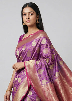 Purple Kanjivaram Silk Saree With Blouse Piece
