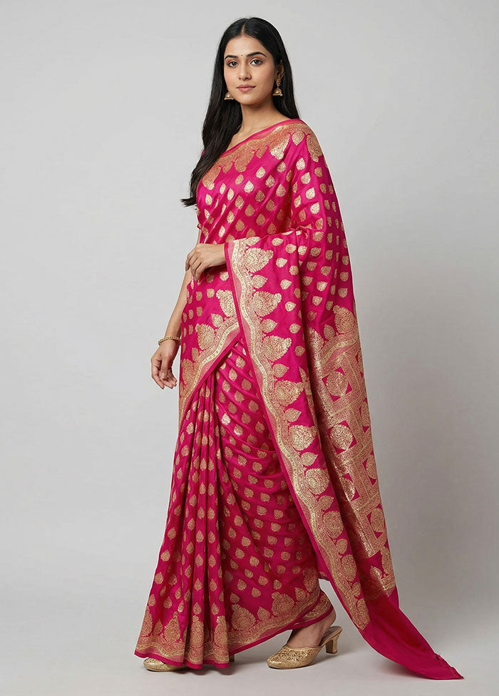Pink Banarasi Silk Saree With Blouse Piece