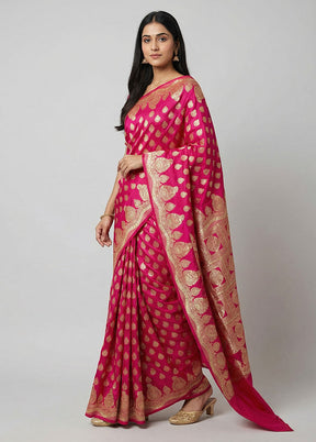 Pink Banarasi Silk Saree With Blouse Piece
