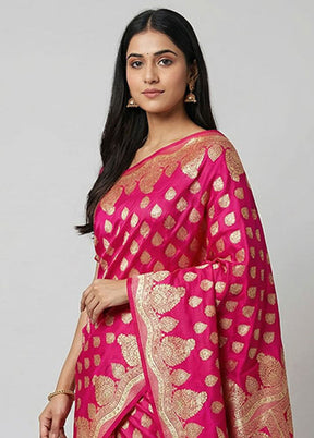 Pink Banarasi Silk Saree With Blouse Piece