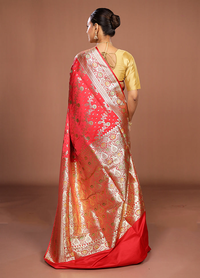 Red Banarasi Silk Saree With Blouse Piece