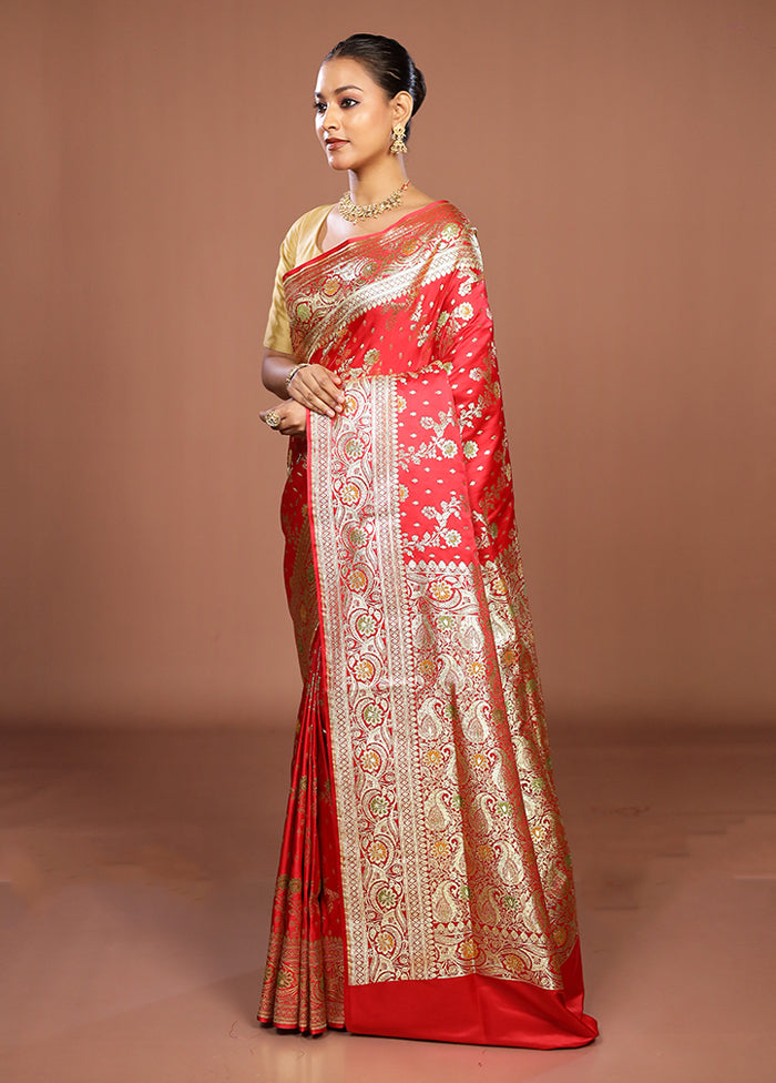 Red Banarasi Silk Saree With Blouse Piece