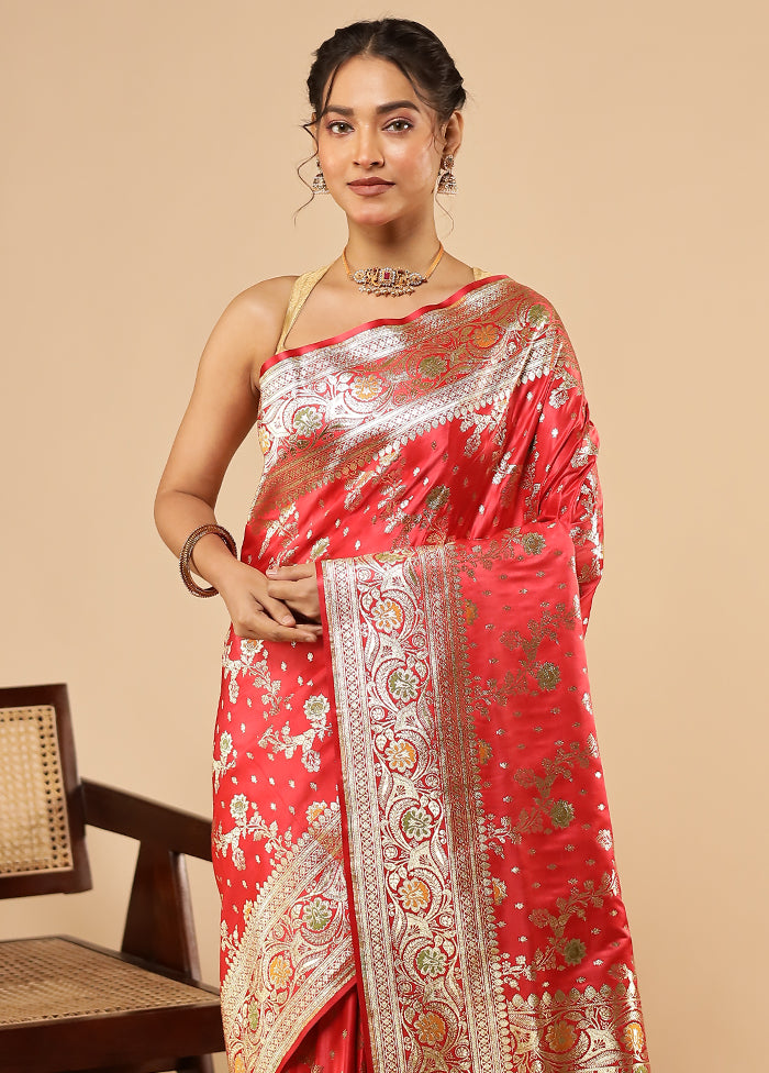 Pink Banarasi Silk Saree With Blouse Piece