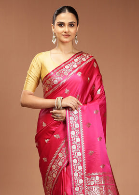 Pink Banarasi Silk Saree With Blouse Piece