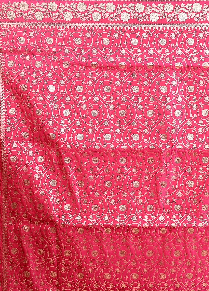 Pink Banarasi Silk Saree With Blouse Piece