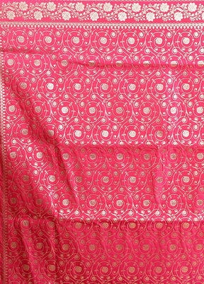 Pink Banarasi Silk Saree With Blouse Piece