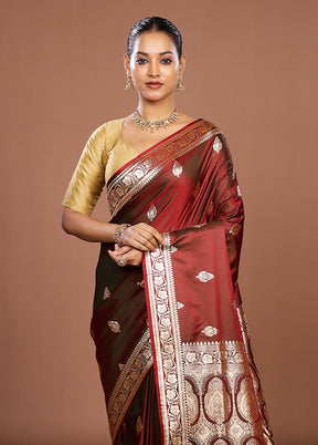 Maroon Banarasi Silk Saree With Blouse Piece