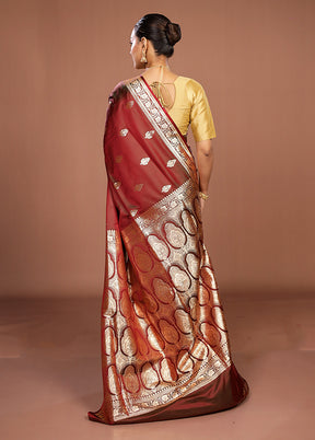 Maroon Banarasi Silk Saree With Blouse Piece