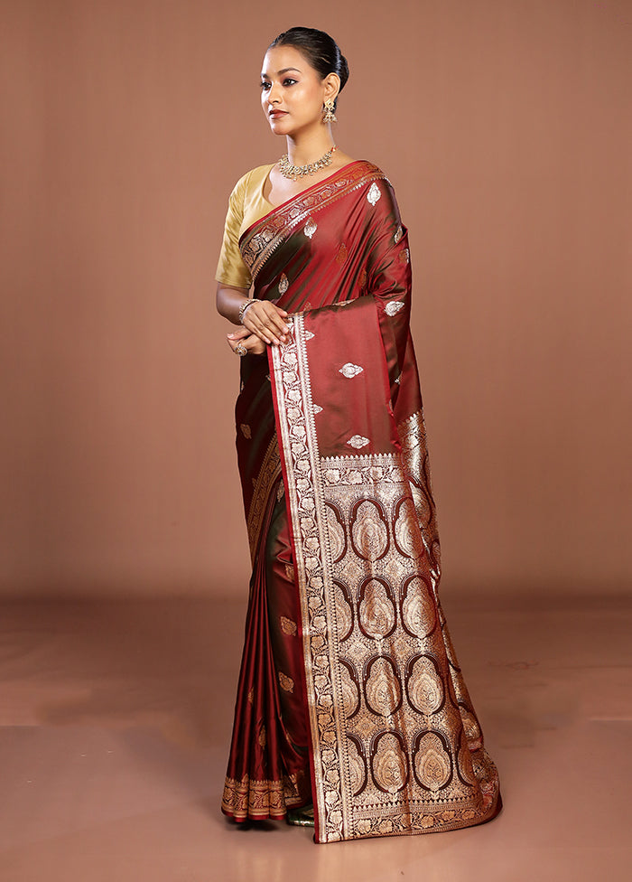 Maroon Banarasi Silk Saree With Blouse Piece