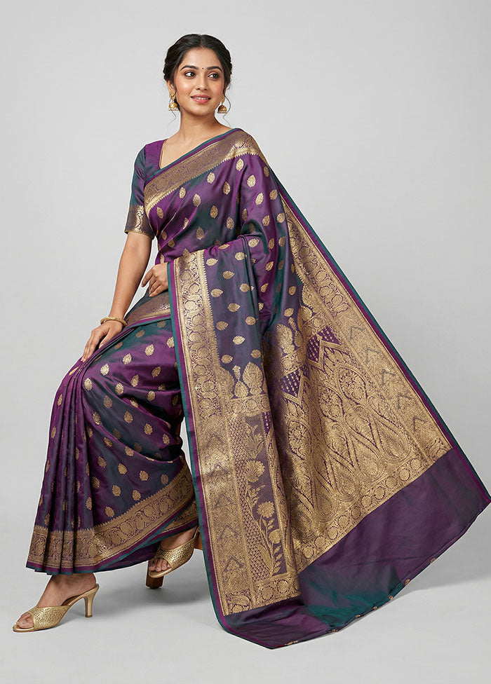 Purple Banarasi Silk Saree With Blouse Piece