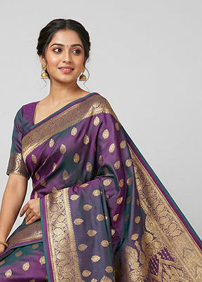 Purple Banarasi Silk Saree With Blouse Piece