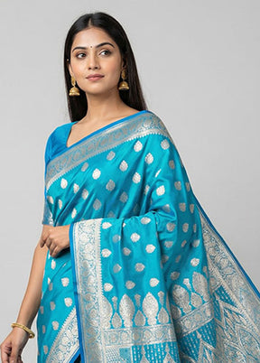 Blue Banarasi Silk Saree With Blouse Piece