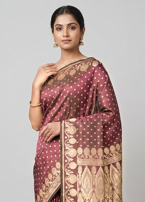 Purple Handloom Banarasi Pure Silk Saree With Blouse Piece