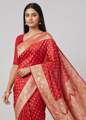Pink Handloom Banarasi Pure Silk Saree With Blouse Piece