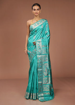 Green Handloom Baluchari Pure Silk Saree With Blouse Piece