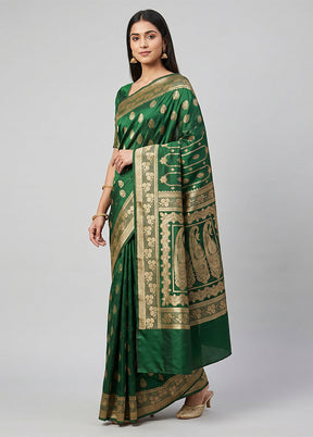 Green Banarasi Silk Saree With Blouse Piece