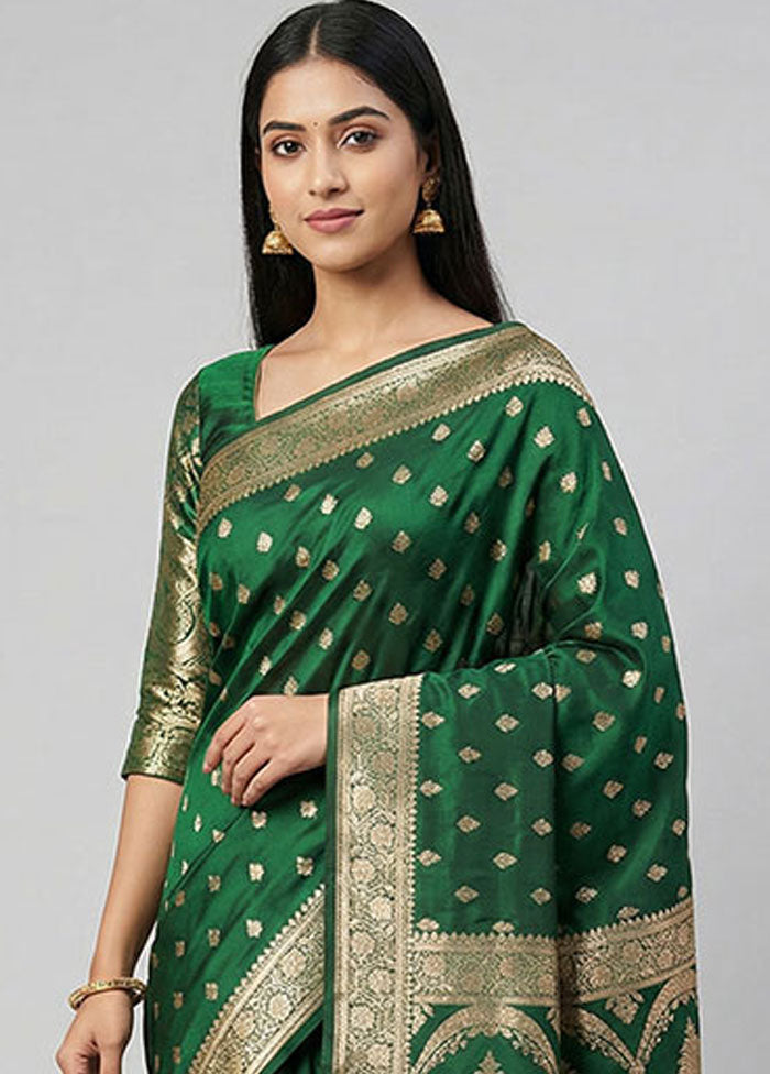 Green Banarasi Silk Saree With Blouse Piece
