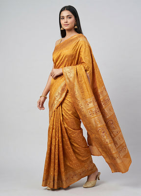 Yellow Handloom Baluchari Pure Silk Saree With Blouse Piece