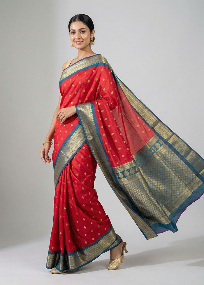 Red Kanjivaram Silk Saree With Blouse Piece