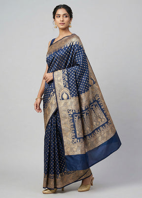 Blue Banarasi Silk Saree With Blouse Piece