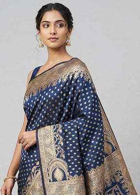 Blue Banarasi Silk Saree With Blouse Piece