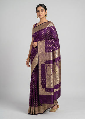 Purple Banarasi Silk Saree With Blouse Piece