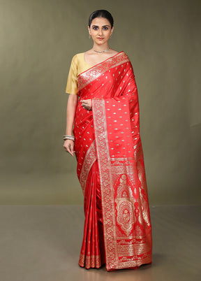 Red Banarasi Silk Saree With Blouse Piece