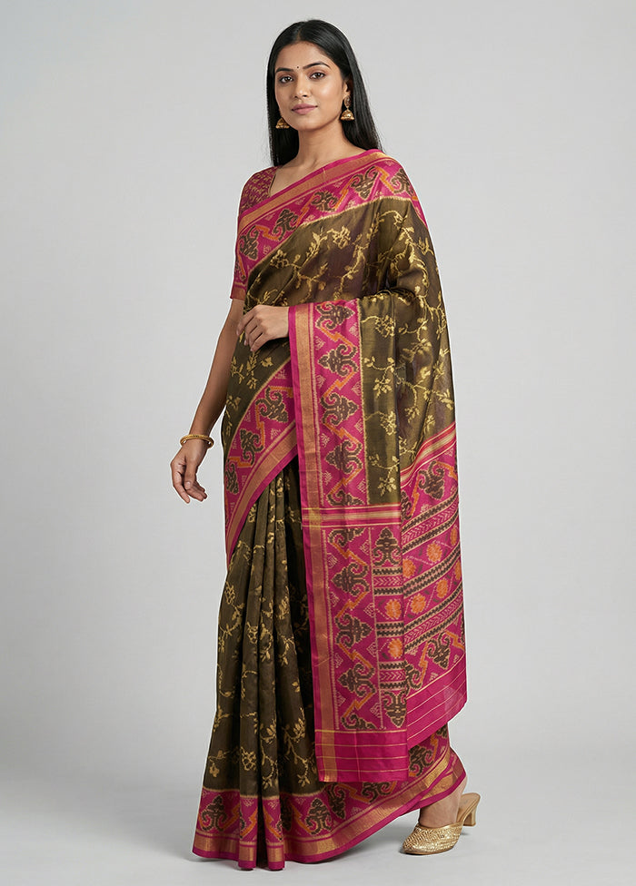 Pink Handloom Patola Pure Silk Saree With Blouse Piece