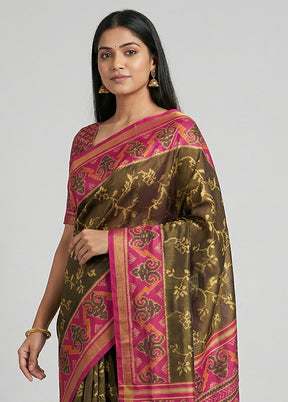 Pink Handloom Patola Pure Silk Saree With Blouse Piece