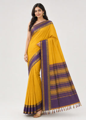 Yellow Handloom Kanchipuram Pure Silk Saree With Blouse Piece