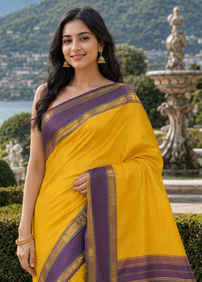 Yellow Handloom Kanchipuram Pure Silk Saree With Blouse Piece
