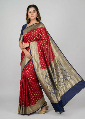 Maroon Banarasi Silk Saree With Blouse Piece