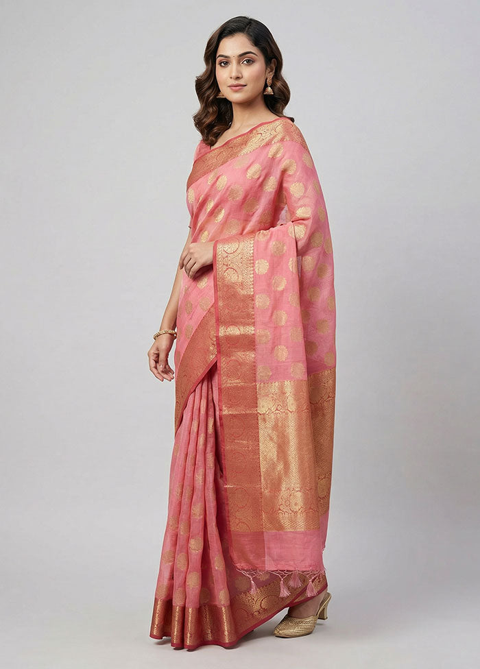 Pink Kora Silk Saree With Blouse Piece