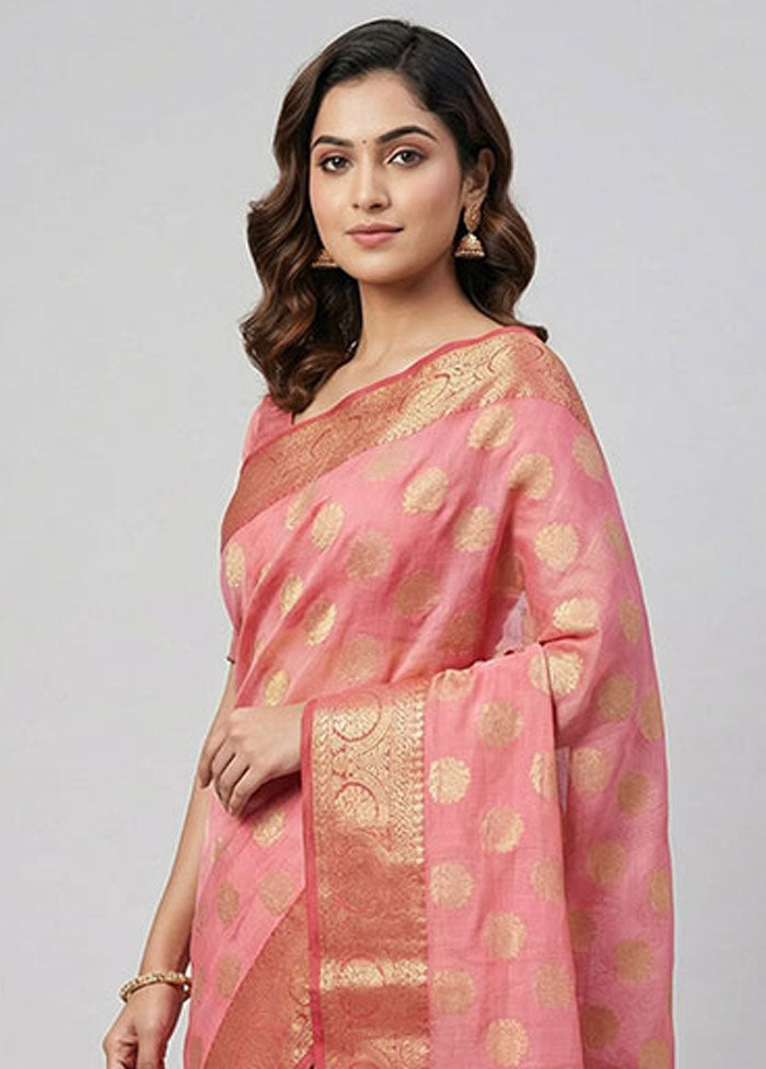 Pink Kora Silk Saree With Blouse Piece