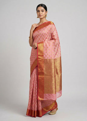 Pink Kora Silk Saree With Blouse Piece