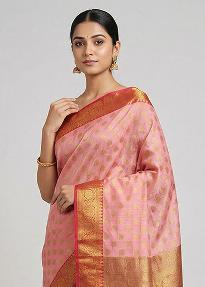 Pink Kora Silk Saree With Blouse Piece