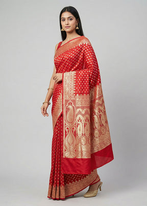 Pink Banarasi Silk Saree With Blouse Piece