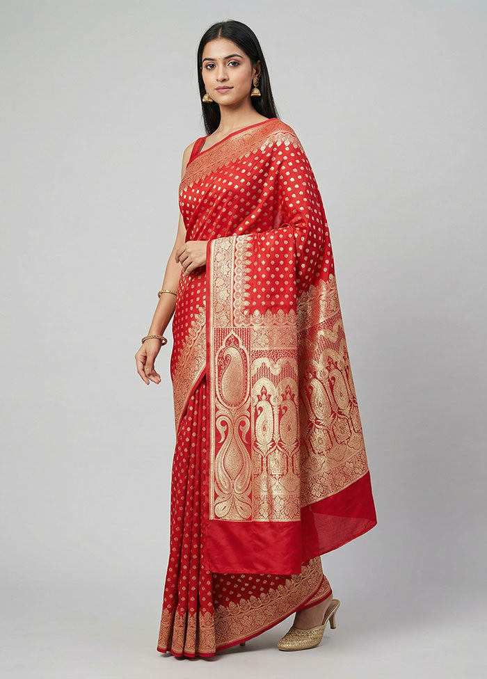 Pink Banarasi Silk Saree With Blouse Piece