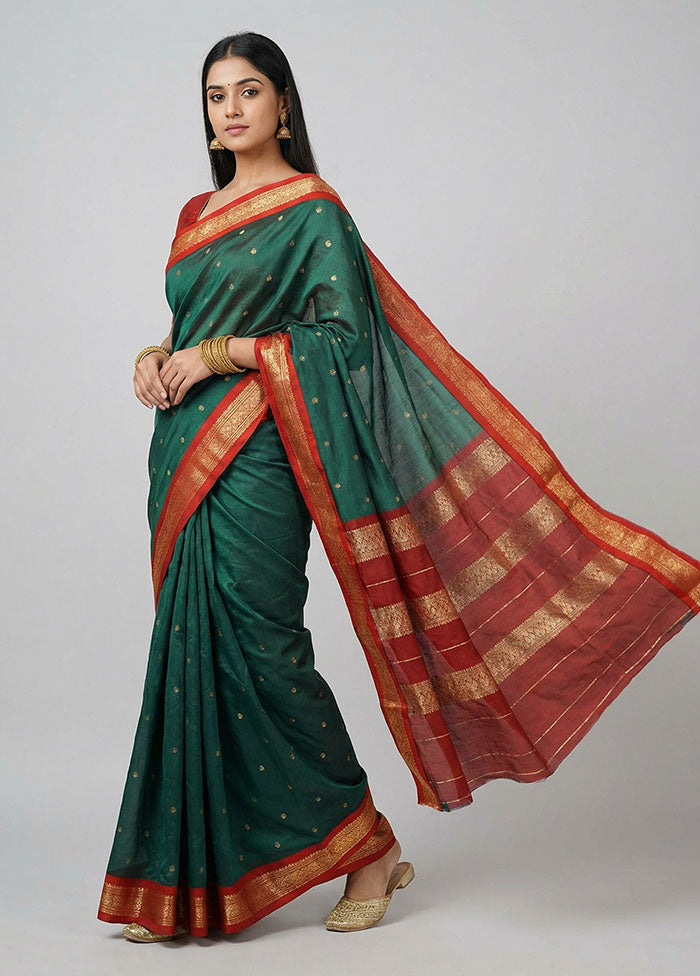 Green Kanjivaram Silk Saree With Blouse Piece