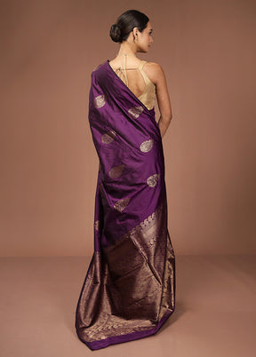 Purple Kanjivaram Silk Saree With Blouse Piece
