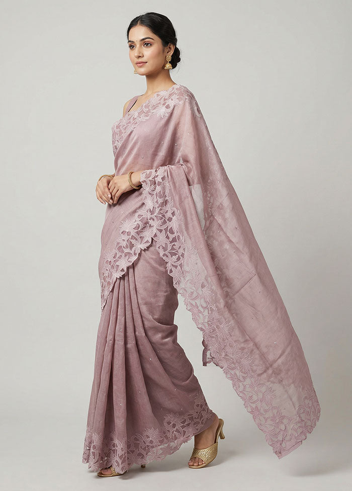 Purple Handloom Tussar Pure Silk Saree With Blouse Piece