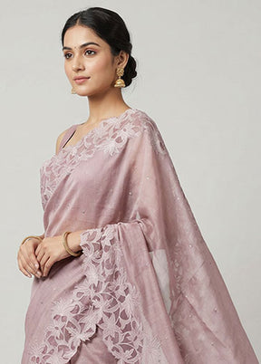 Purple Handloom Tussar Pure Silk Saree With Blouse Piece