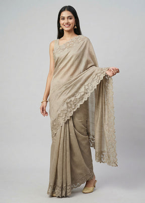 Green Handloom Tussar Pure Silk Saree With Blouse Piece