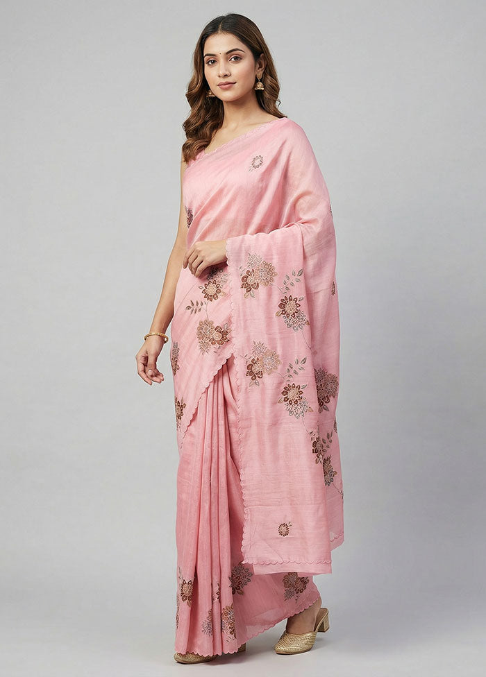Pink Handloom Pure Organza Saree With Blouse Piece