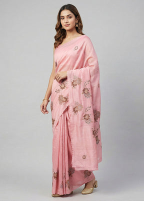 Pink Handloom Pure Organza Saree With Blouse Piece