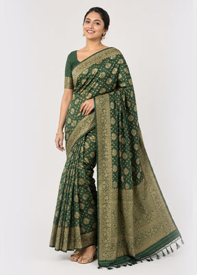 Green Dupion Silk Saree With Blouse Piece